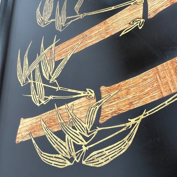 Vintage Couroc Monterey MCM Inlaid Brass Teak Wood Bamboo Rectangle Serving Tray - Picture 6 of 16